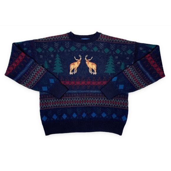 Vintage Pendleton 80s Wool Deer/Winter Theme Sweater Mens XL - Picture 1 of 8